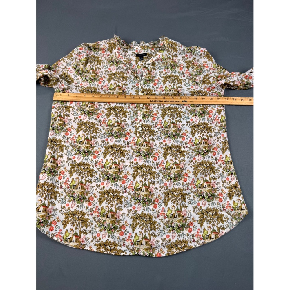 Talbots Tuscan Countryside Chateau Patterned‎ Ruffle Neck Blouse Top Large - Picture 9 of 14